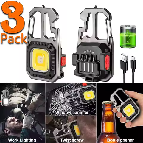 1-3 pacote multifuncional chaveiro iluminação 7 modos cob lanterna portátil recarregável de emergência acampamento ao ar livre caminhadas lâmpadas trabalho
