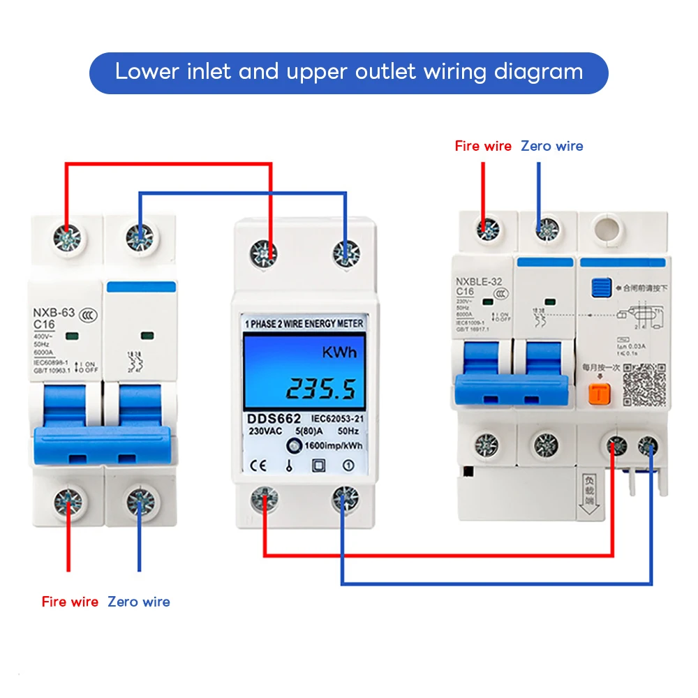 DDS662 Digital Single Phase Energy Meter Tester Electricity Usage Monitor AC 220V Ampermeter Power Voltmeter With Instructions