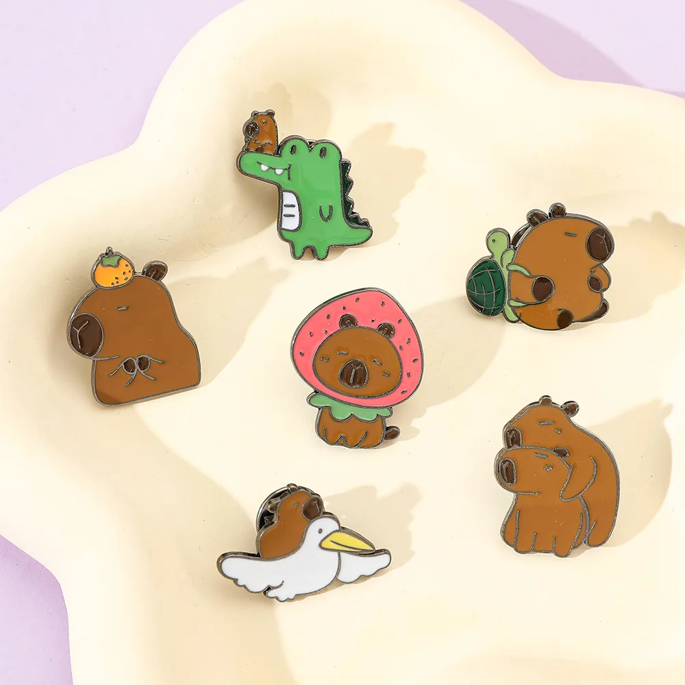 Cute Cartoon Animal Capybara Series Brooch Funny Enamel Capybara Lapel Pin Badge Backpack Hat Accessories
