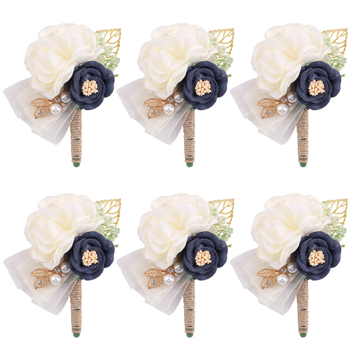 Boutonnière de Mariage pour Marié, avec Perles, Feuilles Vertes, Épingles, Accessoires de Bal, 138 Boda