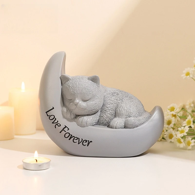 

Love Forever Sleeping Cat on Moon Pet Urn Handcrafted Resin Pet Ashes Holder Memorial Funeral Keepsake for Beloved Cats Dogs