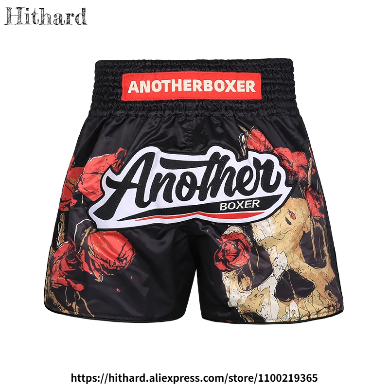 Muay Thai Boxing Shorts Skull Skeleton Print Combat Sports Kickboxing Shorts for Men Women Youth MMA Training Fight Matcha Pants