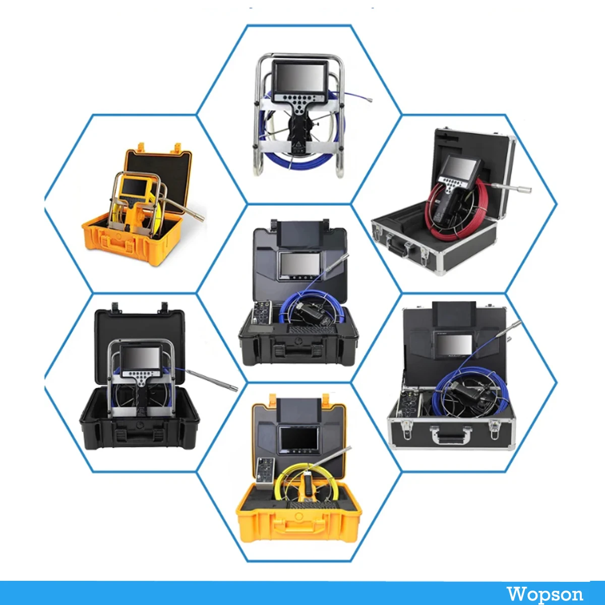 WOPSON WPS-A2-C23 كاميرا قضيب دفع المجاري المهنية المستخدمة لفحص المنظار لخطوط الأنابيب مع رأس 23 مللي متر وكابل 30 متر