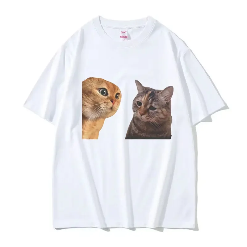 Funny Cats Talking Meme Graphic T-Shirt Men Women Fashion O-Neck Short Sleeve T-shirts Tops Casual Cotton Oversized T Shirt