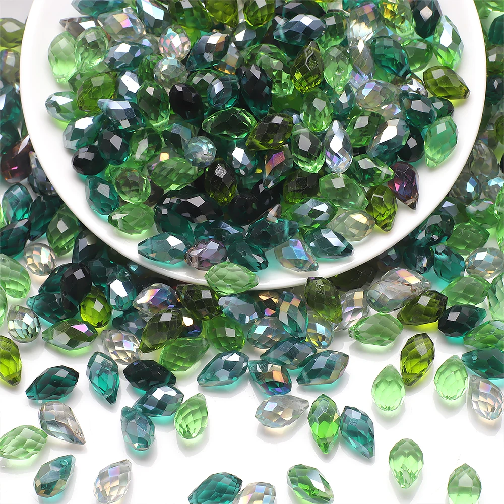 30 pçs/lote vidro de cristal verde facetado lágrima contas soltas artesanato 8x13mm para fazer jóias colar vestuário acessórios diy