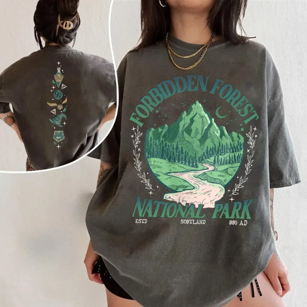 

New Fashion Print Colors Women T Shirt National Park Wizard T-Shirt Oversize Casual Comfort O-neck Short Sleeves Top Tee 2024