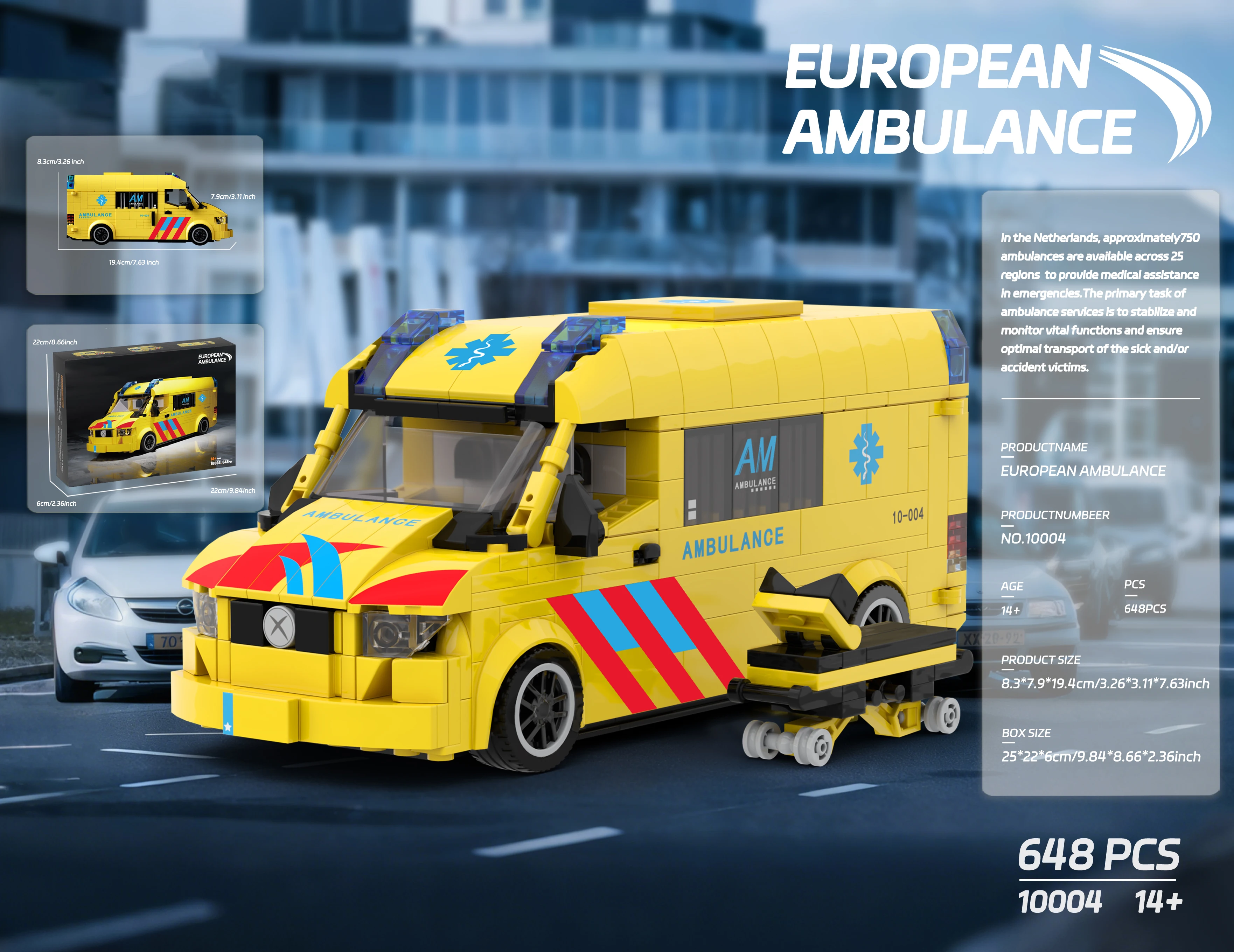 

10004 European Simulation Ambulance Educational Toy, Toy Car Ornament Building Blocks Toys Set, Children's Birthday Toy Gift