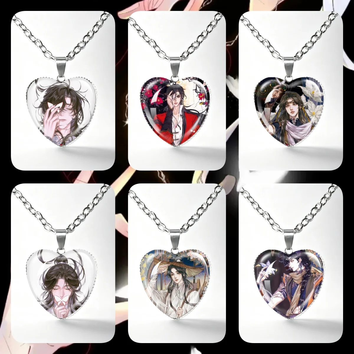 Tian Guan Ci Fu Heart-Shape Necklace Anime Heaven Official’s Blessing Xie Lian Cosplay Glass Cabochon Pendant Charm Jewelry Gift