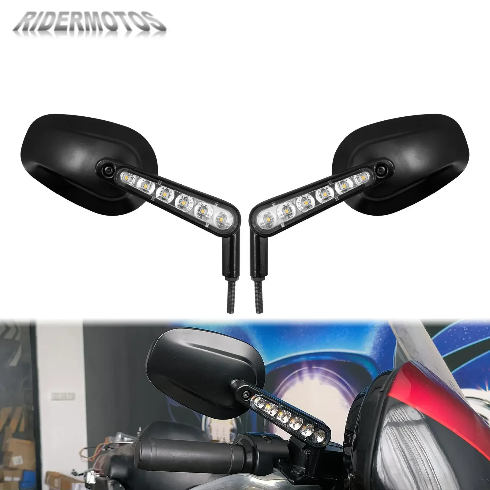 

Motorcycle Rear View Mirrors Waterproof With LED Lights Handbar Side Mirriors ABS 8MM For Harley V-ROD FLHTC SOFTAIL XL883L