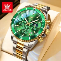 OLEVS 2870 Relojes para hombre Fase lunar Calendario de acero Cronógrafo Reloj de cuarzo original Esfera grande Rota Relojes de pulsera deportivos de lujo