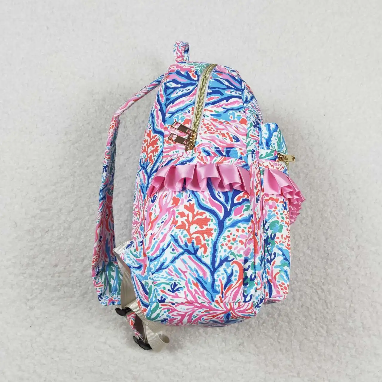 Seagrass pattern rose red lace backpack high quality wholesale kids bags school