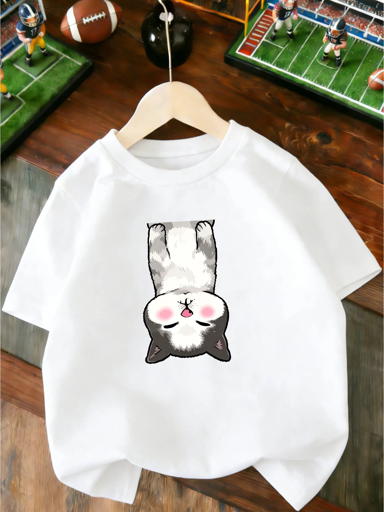 Cute Upside Down Blushing Kitten Cartoon Print T Shirt Boys Girls Lovely Short Sleeve Tee Family Matching Kids Cotton Tops