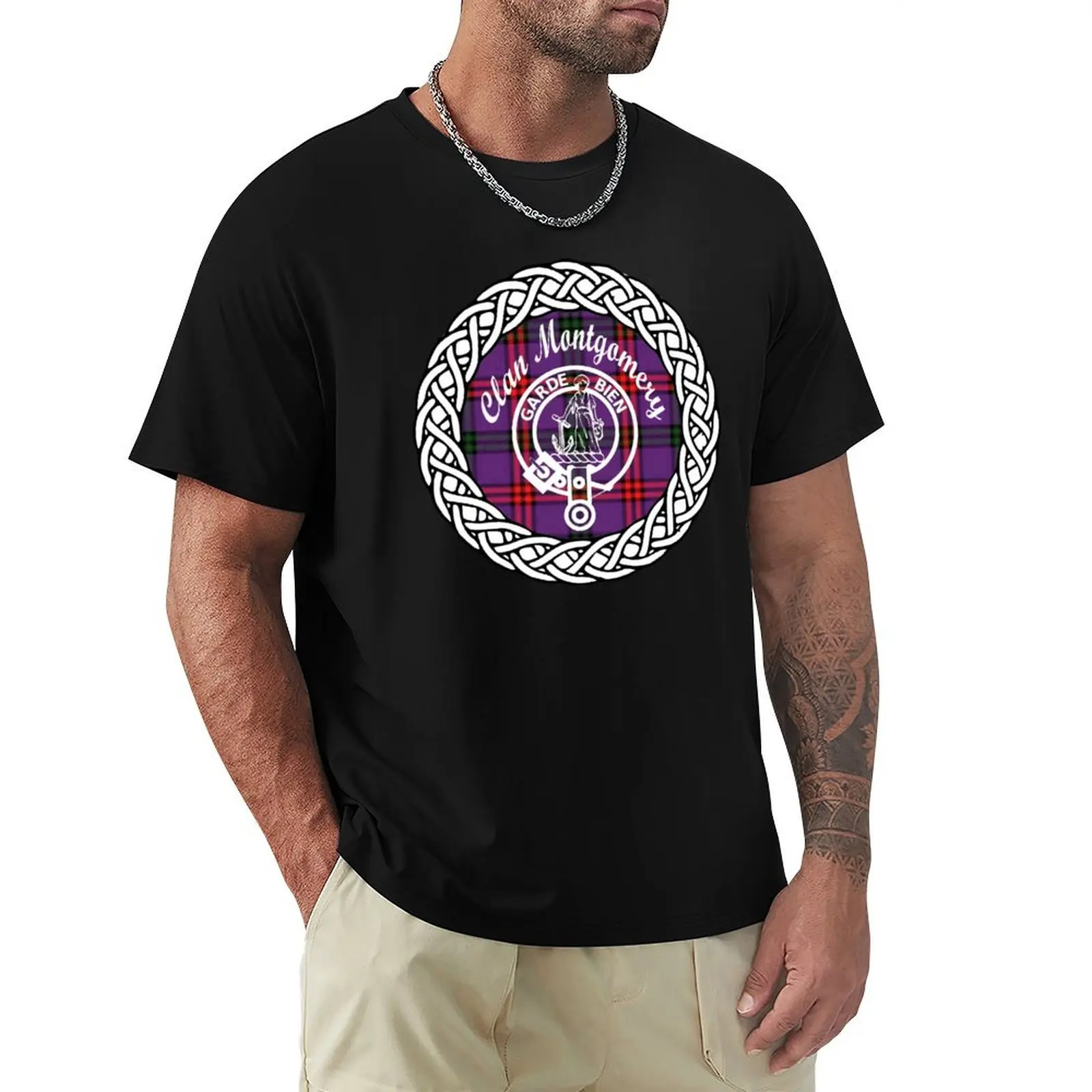 Clan Montgomery surname last name tartan crest badge T-Shirt cotton t shirts man 100% T-Shirt