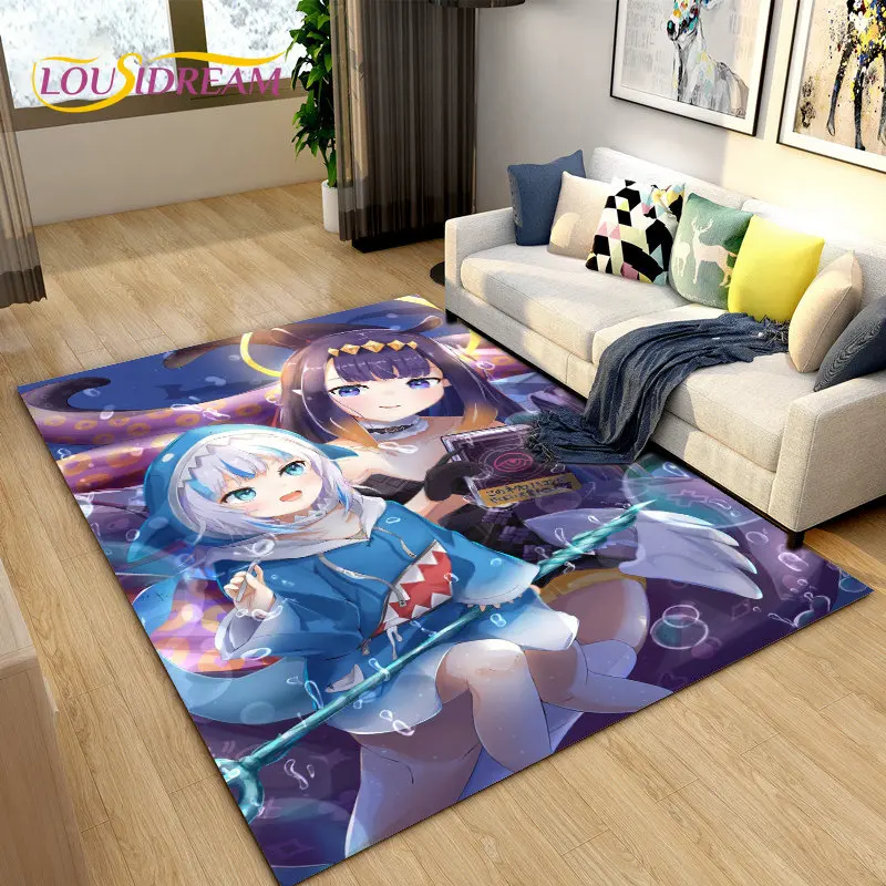 Gawr Gura Hololive Cute Anime Shark Area Rug,Carpet Rug for Living Room Bedroom Sofa Doormat Decoration, Kids Non-slip Floor Mat