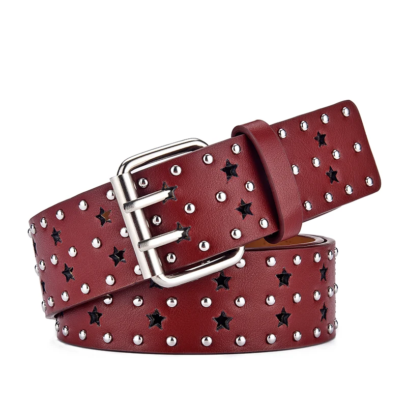 Women\'s Star Hollow Belt Fashion Double Row Needle Buckle Women\'s Belt Paired with Jeans Men\'s Belt Rock Punk Y2K Style