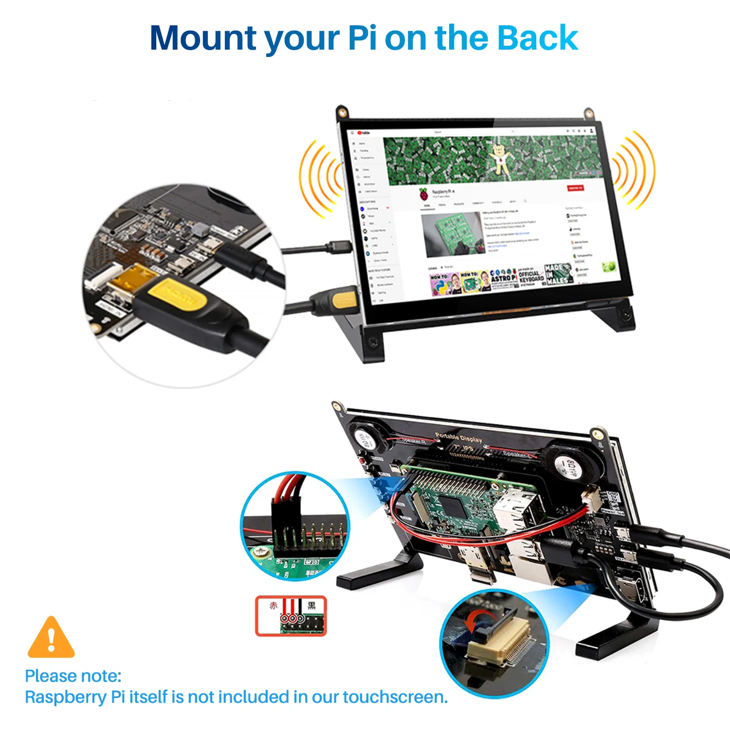 7 inch Touchscreen Monitor for Raspberry Pi 1024X600 Pixel Display 5-Point Touch Screen Driver-Free HDMI Type-C  for Pi 3 4