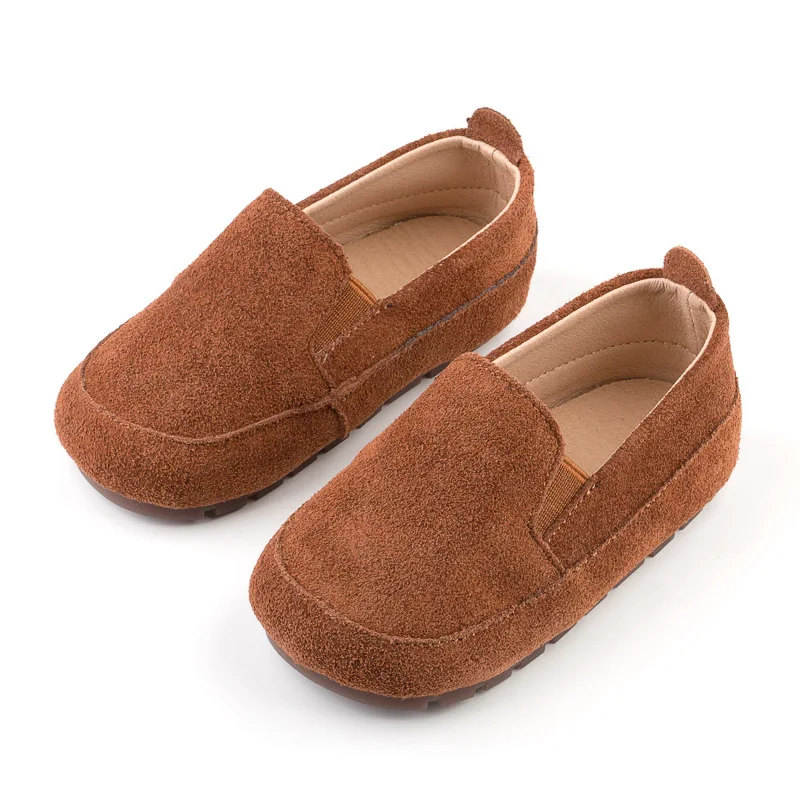 Children Suede Single Shoes British Style Soft Non-slip Kids Casual Shoes Genuine Leather Boy Shoes Vintage Toddler Girls Flats