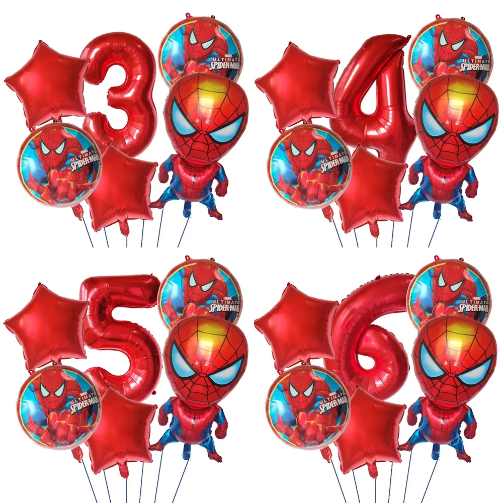 

6 Pcs Spiderman Balloon Number Birthday Decoration Set Foil Balloon Set for Boy Kid Birthday Party Decoration