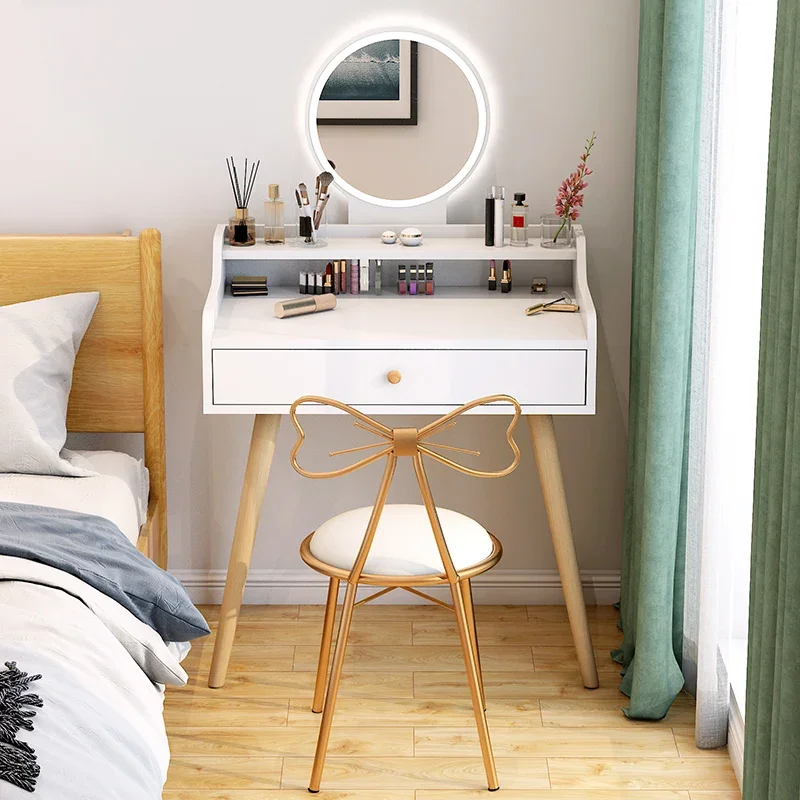 Led Lights Box Vanity Table Mirror Chair Set Bedside Dressing Table Make Up Cosmetics Living Room Coiffeuse Home Furniture