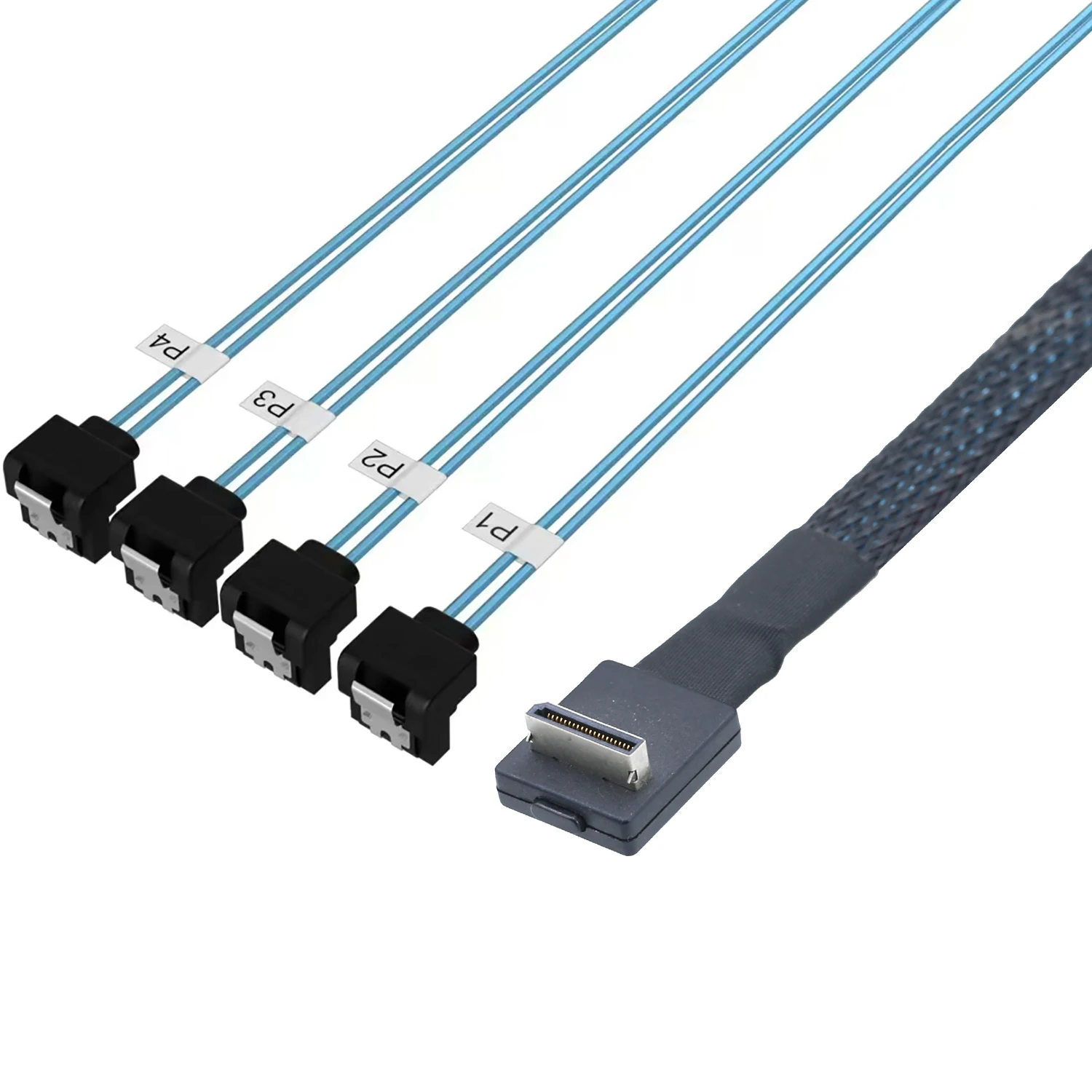 OcuLink PCIe PCI-Express SFF-8611 4i 42P male 90 degree to 4X SATA 7P female 90 degree for SSD Data Active Cable
