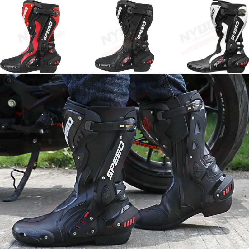 

Motorcycle Riding Shoes, All Season Anti Slip Anti Fall High Top Boots, Motorbike Road Shoes for Rider Protective Gear