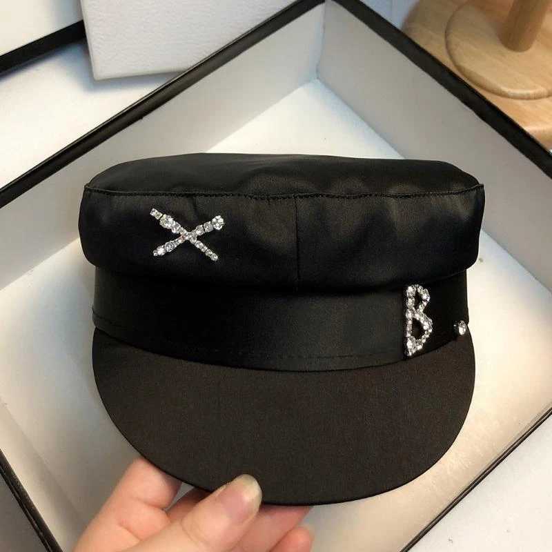 31BF Newsboy Diamond Berets Cap with Silver Rhinestones Lett