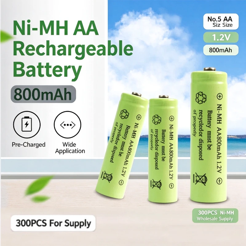 300PCS For Supply No.5 AA NiMH Rechargeable Battery 800mAh Nickel Metal Hydride Batteries Wholesale