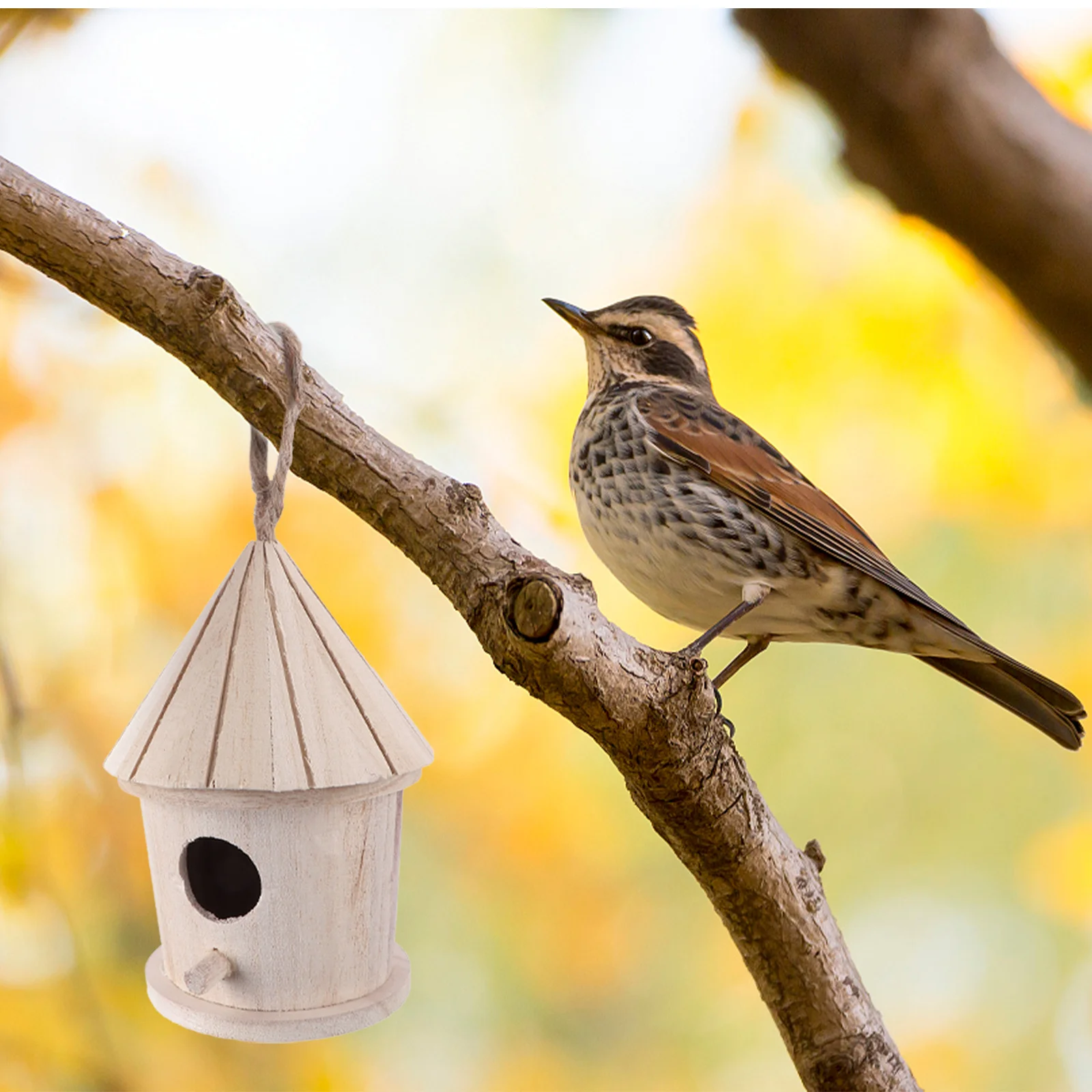 

Unfinished DIY Wooden Birds Nest Hanging Craft Shelter for Small Birds Natural Tower Shape Bird Sleeping Place Creative