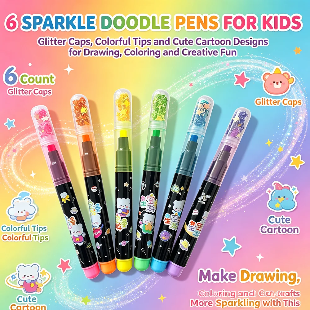 6Pcs/set Cute Star Stamp Highlighter Color Art Marker DIY Hand Account Pen Office Stationery Student School Drawing Supplies