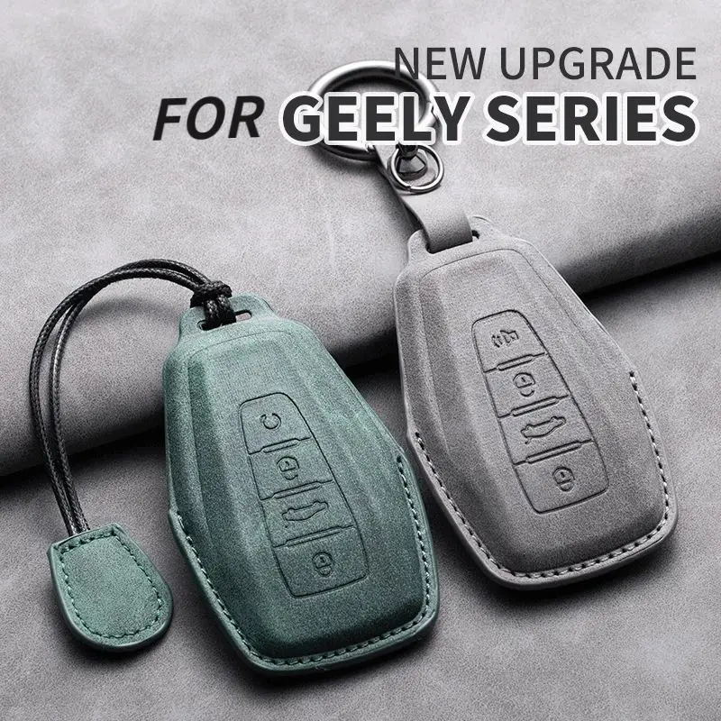 leather-car-key-case-cover-for-geely-coolray-x6-emgrand-glob-acrylic-material-functional-bag-key-pouch-unbranded