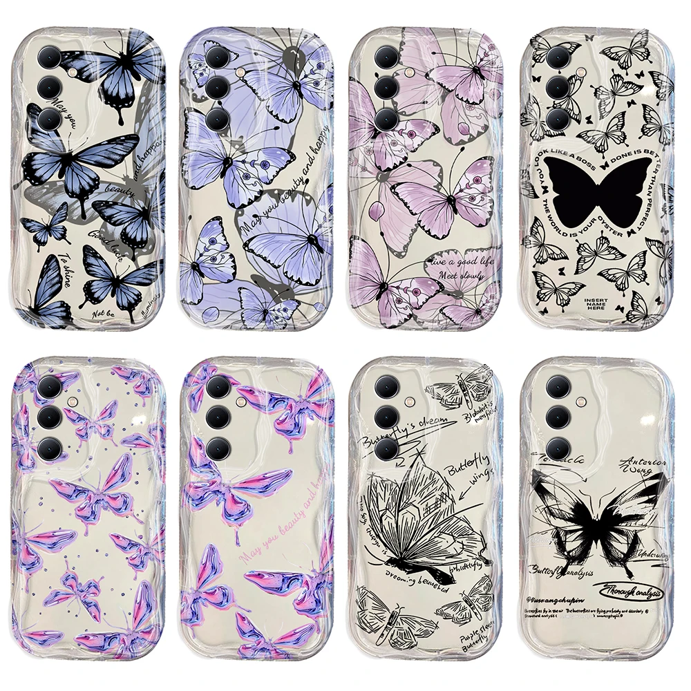 Cute Retro 3D Butterfly Pink 3D Wave Phone Case For OPPO Reno 11 F 8 T 7 Z 6 5 4 Pro F23 F11 F9 4G 5G Soft Silicone Back Cover