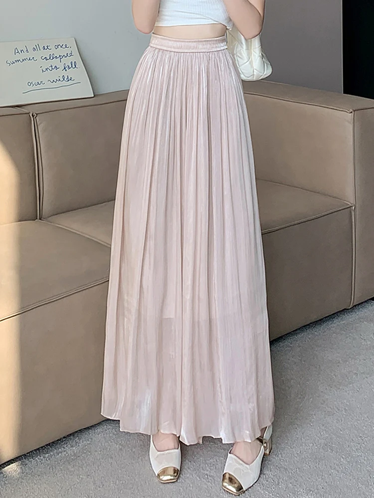 Ladies Wide Leg Pants Ice Silk Casual Loose Straight Cut Summer 2026 New Style High Waist Elastic Waistband Casual Trousers