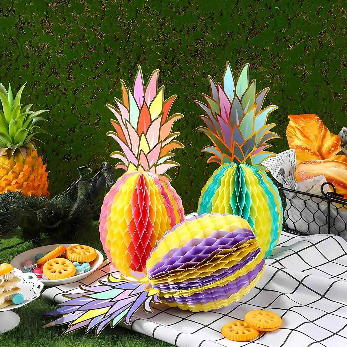 3PCS Paper Pineapple Centerpieces Happy Birthday Party Decoration Kids Hawaiian Party Decor Baby Shower Summer Tropical Party