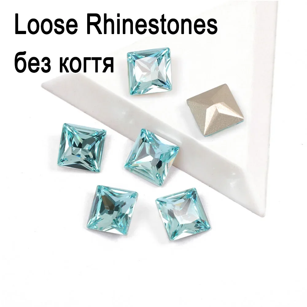 Aquamarine CTPA3bI K9 Square Rhinestones Silver Gold Base Sew-On Rhinestone Beads Jewelry Making Spacer Buttons for Garments