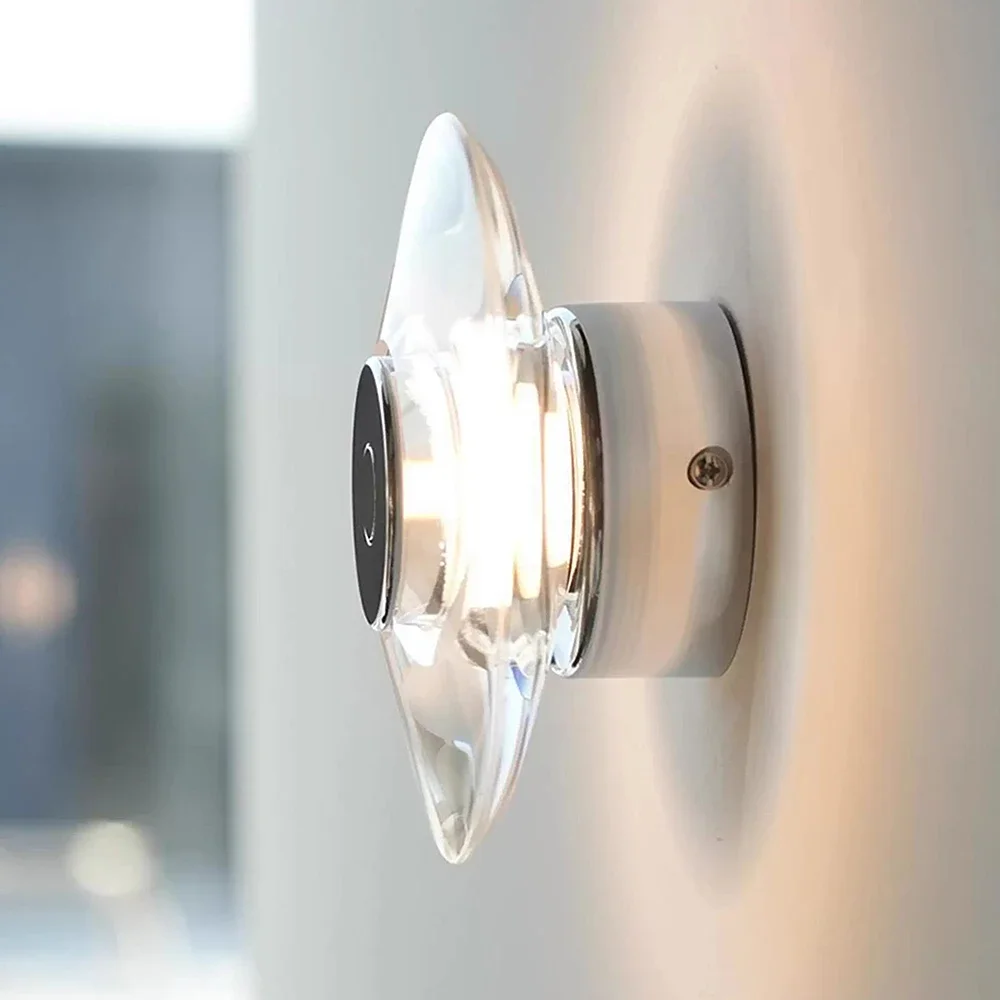 TechHPItalian Minimalist Bedroom Bedside Round Shaped Crystal Wall Lamp Modern Corridor Aisle Mirror