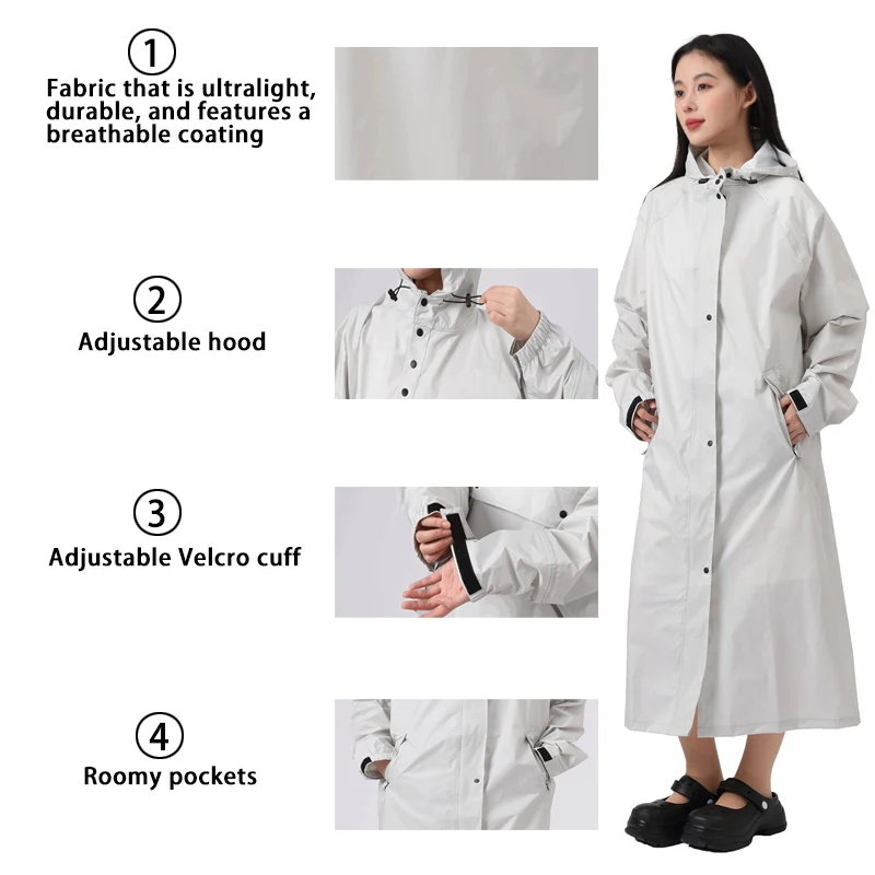 Women's Long Hooded Rain Jacket Poncho-lightweight,Windproof & Waterproof.Features Foldable Design,Adjustable Cuffs Rain Coat