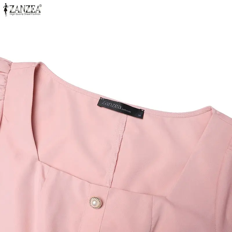 ZANZEA Elegantes Damen-Party-Midikleid mit umgekehrten Falten, quadratischer Ausschnitt, Puffärmel, A-Linien-Kleider, Sommerkleid, Dete Night Vestidos – Detail 12