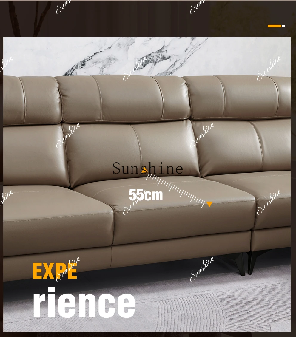 Large and small apartment living room household light luxury first-layer cowhide three-person sofa  FT