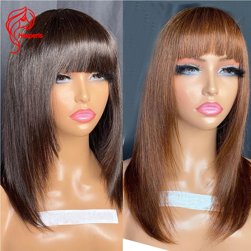 

Hesperis Layered Bob Cut Human Hair Wig With Bangs Brazilian Hair Remy Scalp Top Full Machine Made Bob Wigs For Black Women