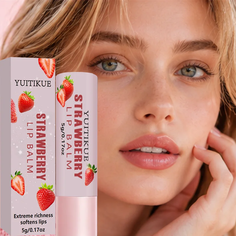 YUITIKUE Strawberry Lip Balm - Moisturizing Hydrating, Silky Non-Sticky Texture for Plump & Glossy Lips