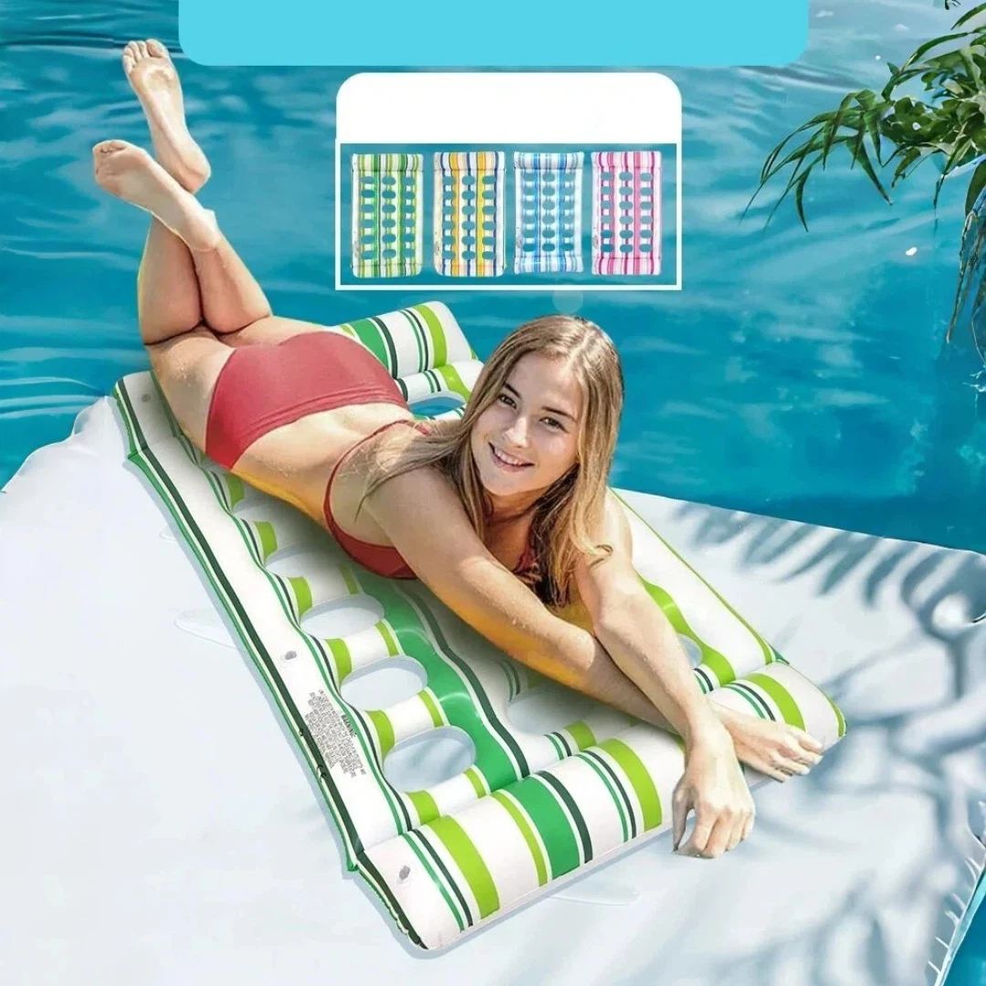 Foldable PVC Inflatable Water Lounger Mattress, Portable Pool Floating Bed Chair for Swimming Pool Party & Outdoor Water Relax