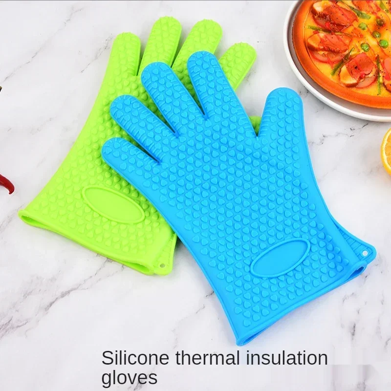 Guanti da forno in silicone Guanti da forno Guanti resistenti al calore Protezione per il polso della mano con dita intere Guanti resistenti al