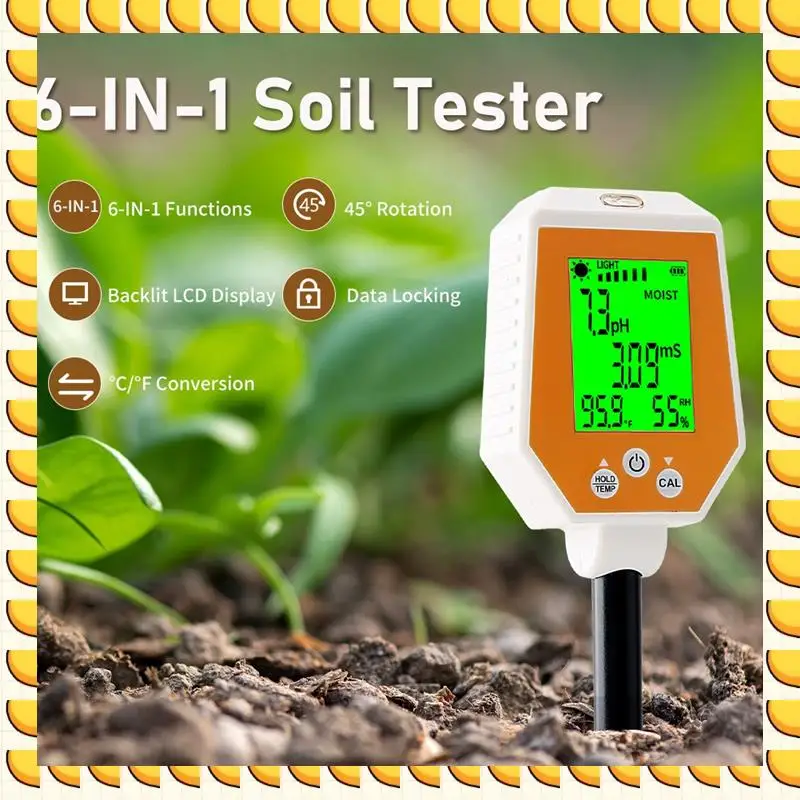 

BAAU 6-In-1 Soil Tester PH/EC/Moisture/Sunlight/Air Humidity/Temp High Accuracy Conductivity PH Meter For Gardening Farming