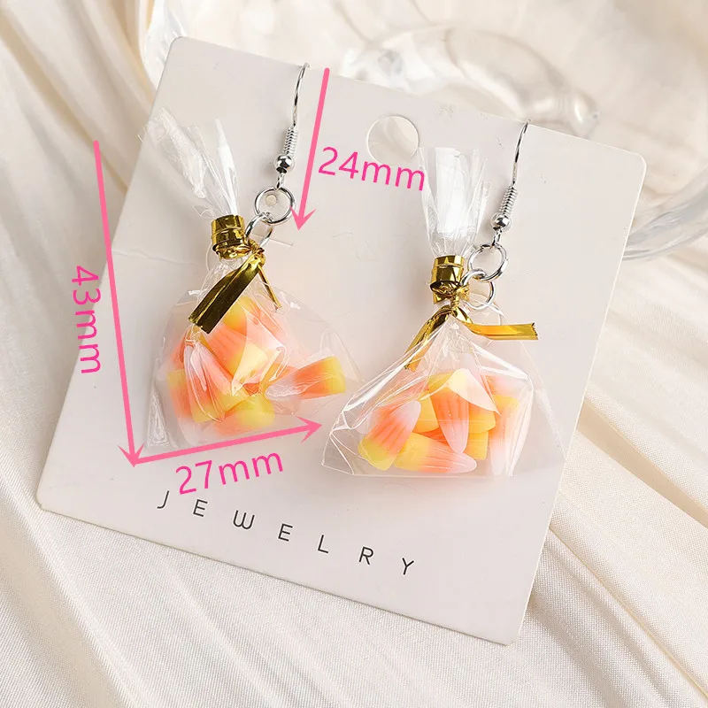 1Pair Earrings For Women Halloween Mini Simulation Food Corn Candy Bag Charms Girl Birthday Gift