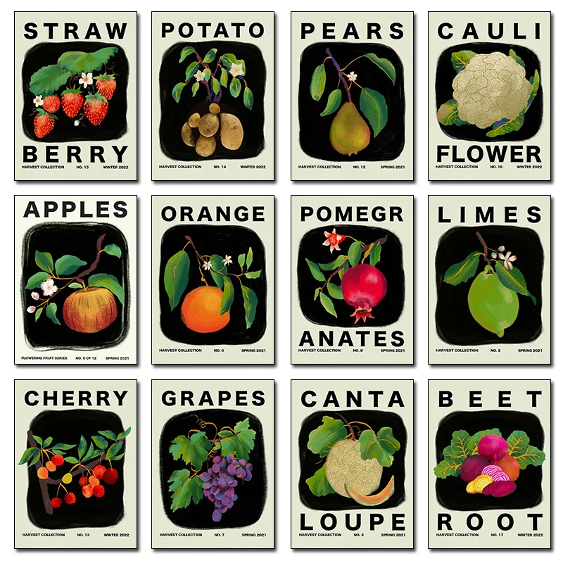 1pcs(No frame)Vintage Kitchen Food Fruit Vegetable Potato Orange Beetroot Art Poster Canvas Painting Wall Print Picture Livin