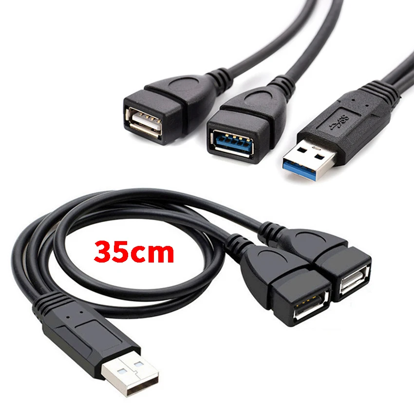 USB3.0 2.0 Male To Dual USB 3.0 Female Jack Splitter 2 Port USB Universal Hub Data Cable Adapter Cord For Laptop Computer