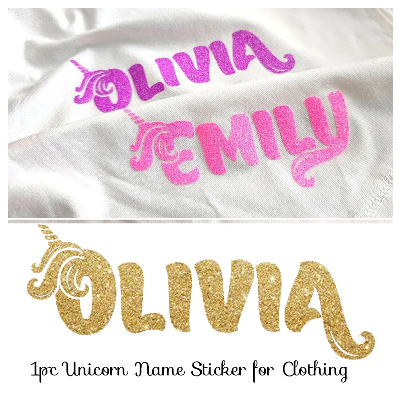 Custom Unicorn Name Label for Kid Girl DIY Thermo Patches for Clothes Washable Fabric Decorative Letter Applique