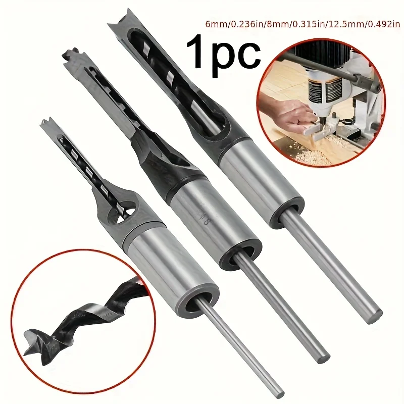 Square Hole Drill Bit Auger Steel Mortising Drilling Craving Woodworking Tools Steel Square Hole Drill Bit 12.7mm Round Handle