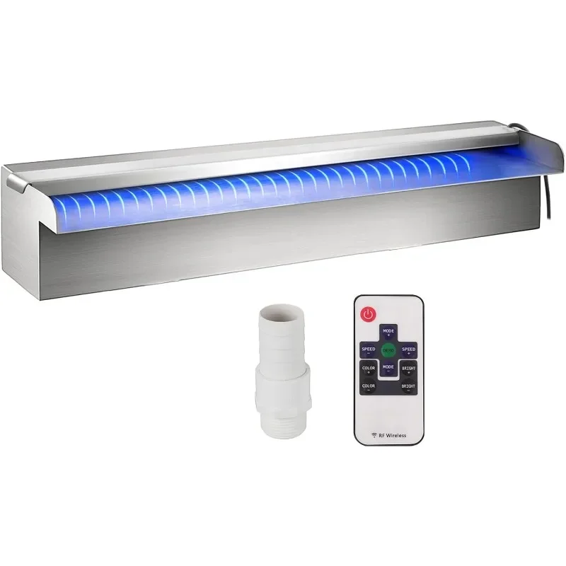 Factory Direct Compatible Pool Fountain Stainless Steel Pool Waterfall with LED Light Waterfall Spillway with Duct Connector