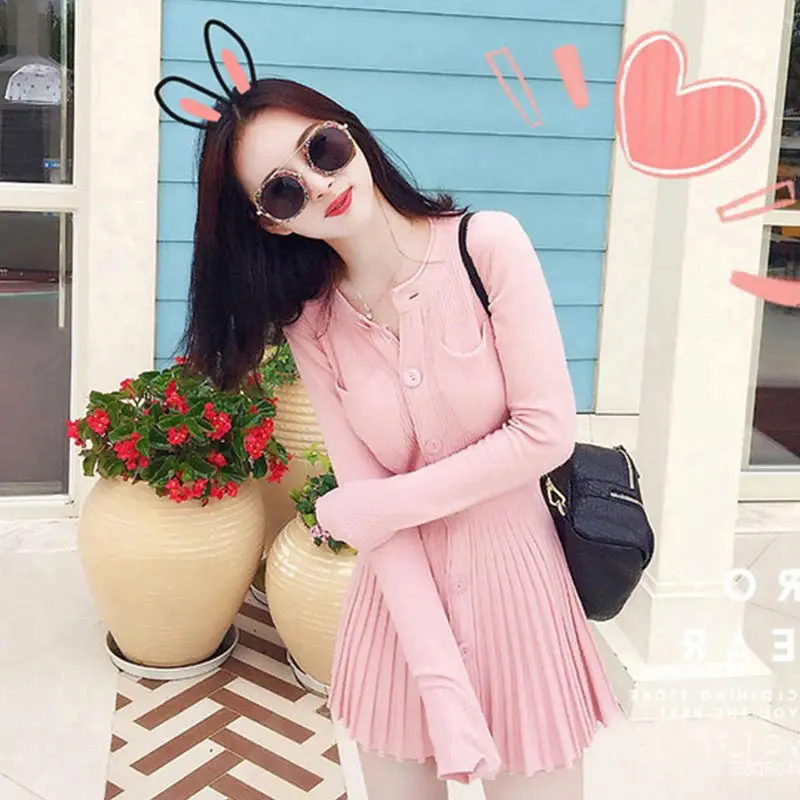 Fashion Korean Mini Dresses Female Autumn Winter 2024 Sexy Bodycon  Wrap White Short Women\'s Sweater Knitted One-piece Dress Hit